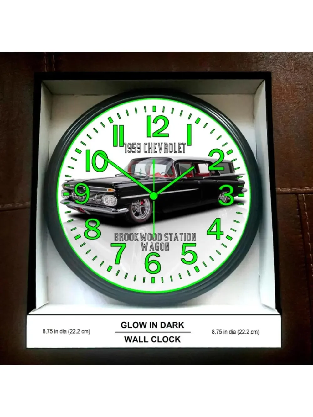 1959 Chevy Brookwood Station Wagon Chevrolet Glow In The Dark Wall Clock New!